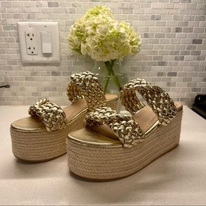 Clée Braided Golden Espadrille Flatforms Size 8